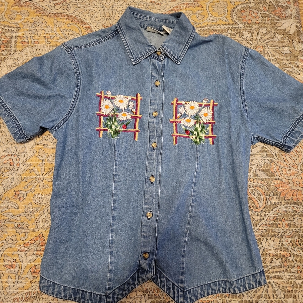 vintage button up jean top